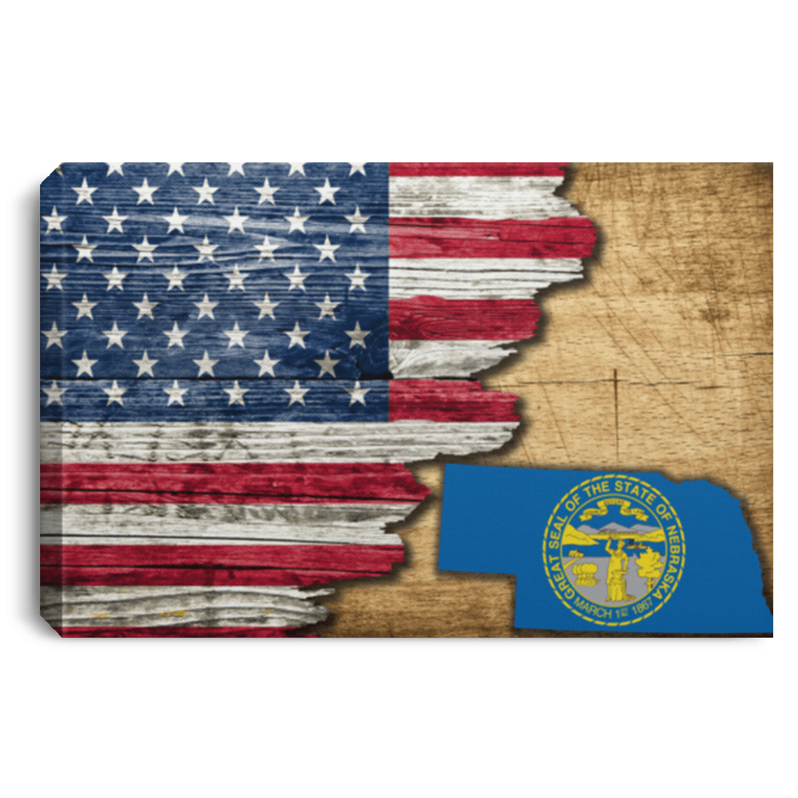 United States/Nebraska Flag Ripped Effect 24X16 Inches  Landscape Canvas .75In Frame