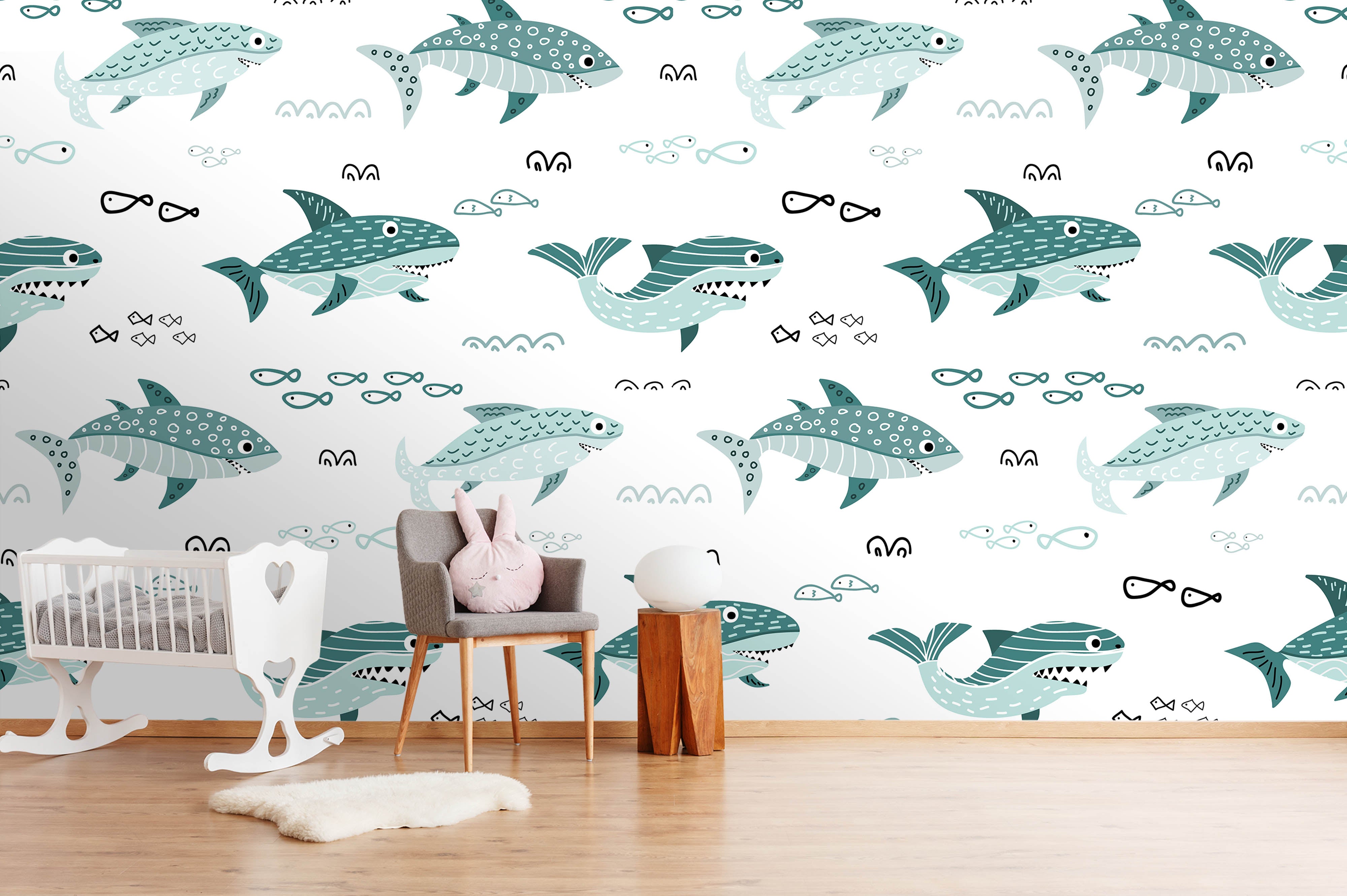 3D Shark Whale Fish Wall Mural Wallpaper 07