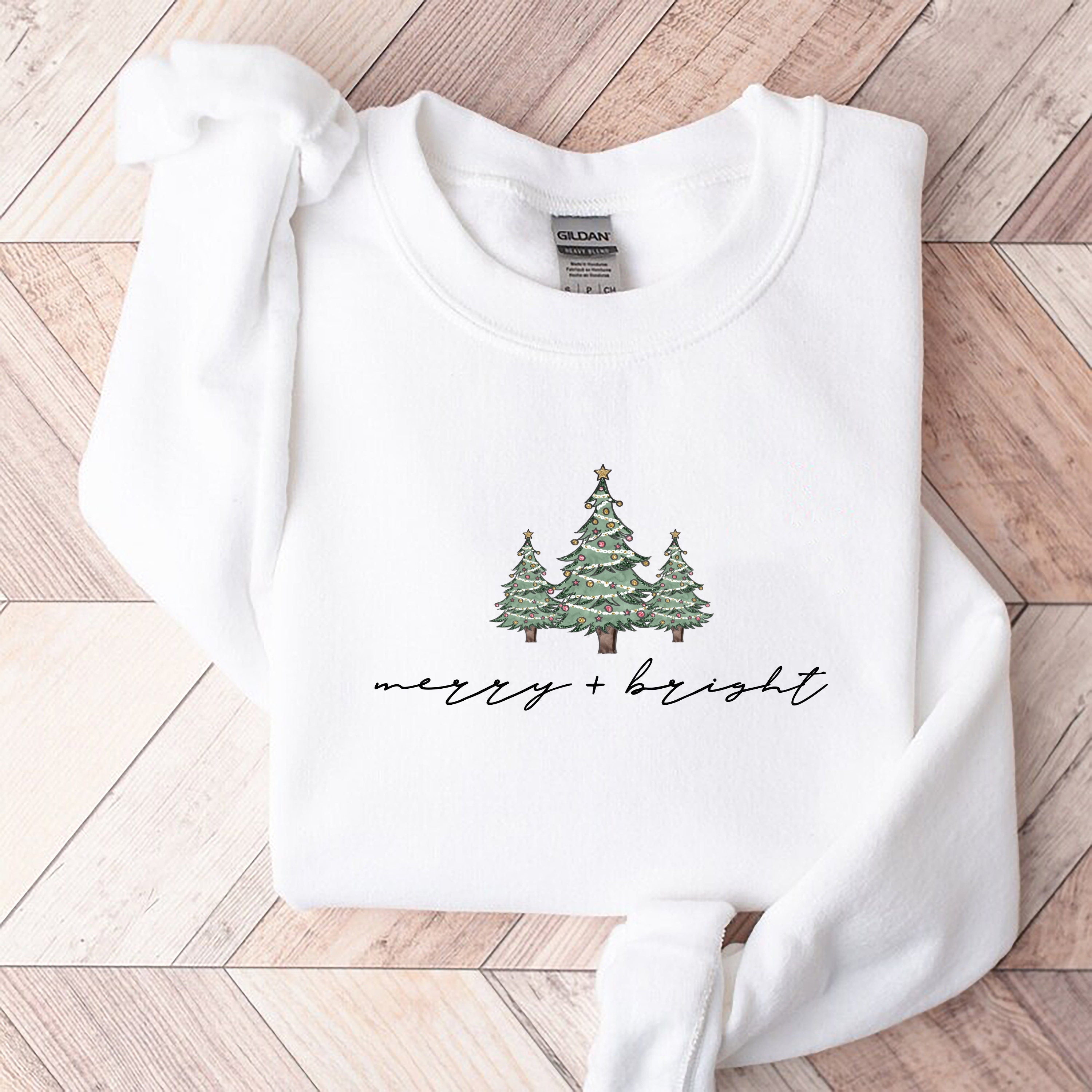 Merry and Bright Sweatshirt, Christmas Sweatshirt, Christmas tree Sweatshirt, minimal Christmas sweatshirt, Sweater gift, holiday apparel