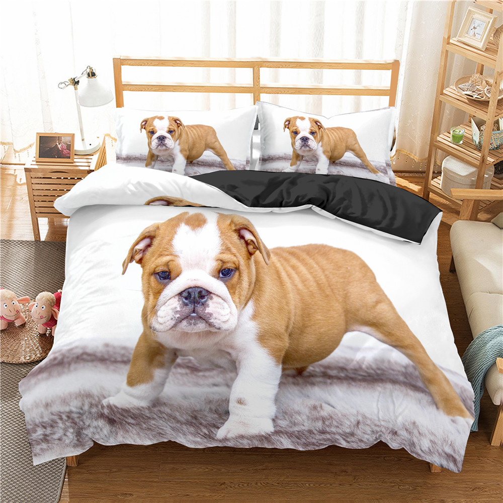 3D Puppy Dog Bedding Set Duvet Cover Queen King Size Lovely Bulldog Bed Setquilt Cover Bed Cover