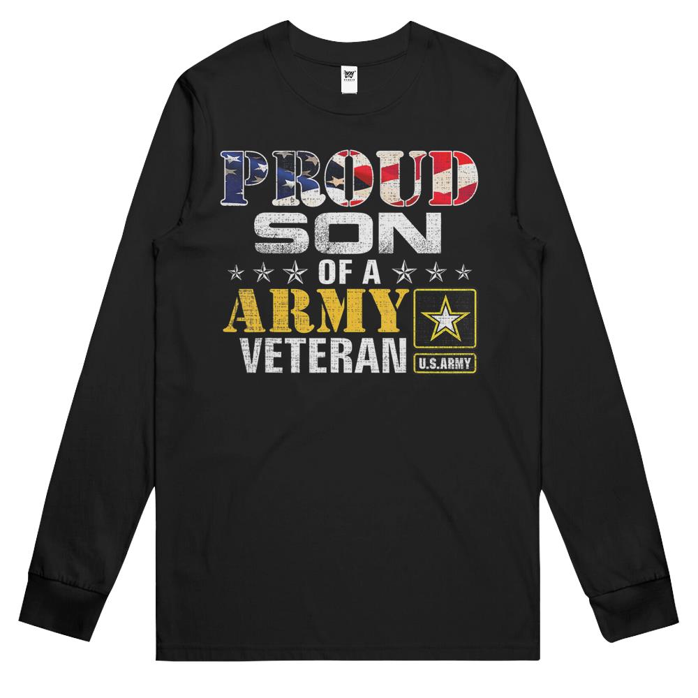 Proud Son Of A Army Veteran American Flag Military Gift Long Sleeve T Shirts