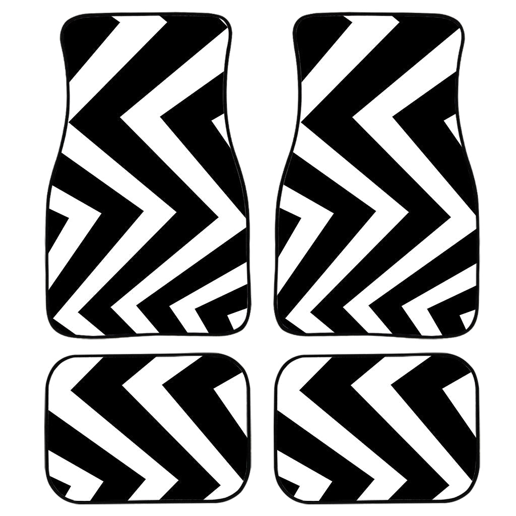 Black And White Zigzag Dazzle Print Front And Back Car Floor Mats, Front Car Mat