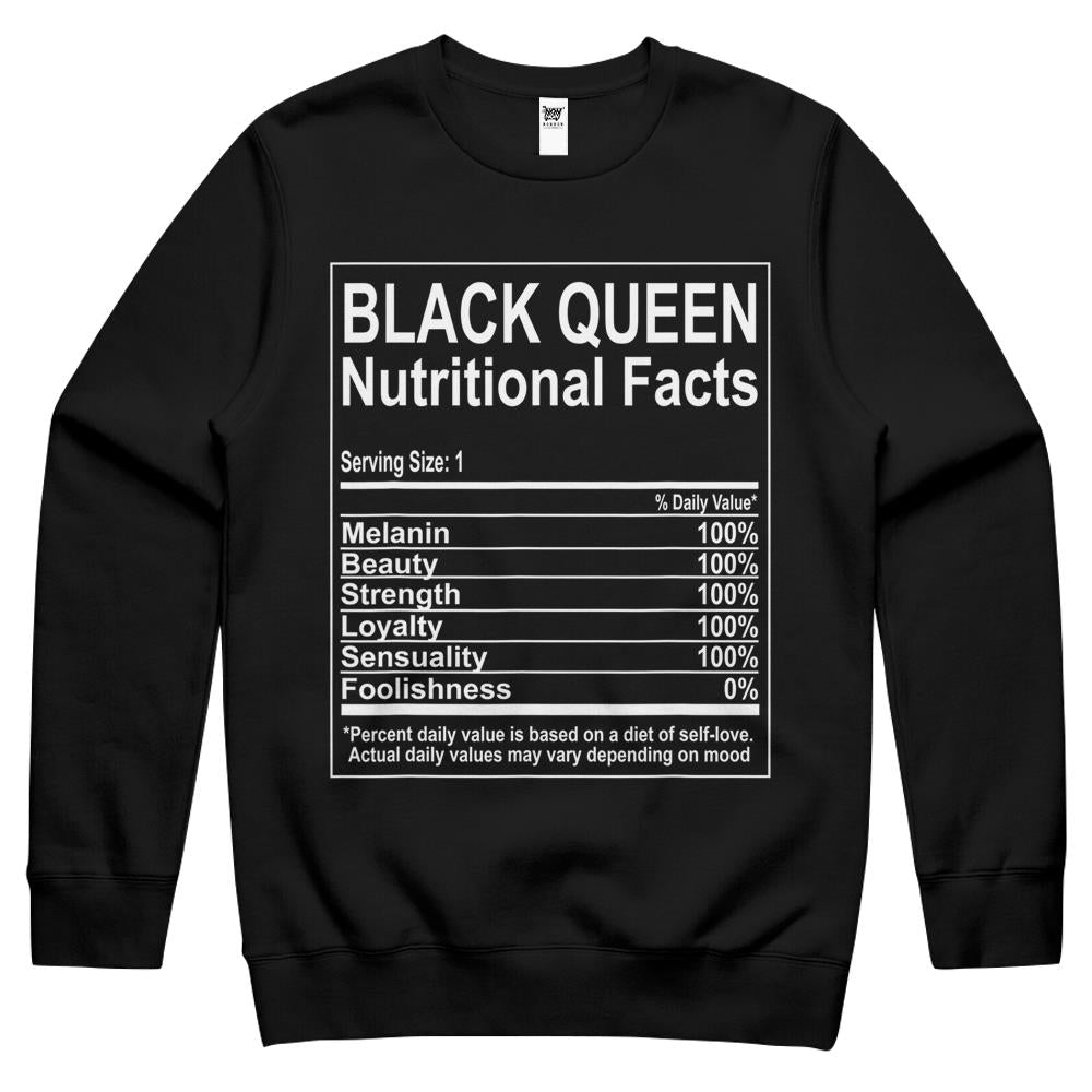 Nutritional Facts Shirt, Nutritional Facts Crewneck Sweatshirt, Black Queen Nutrition Facts, Funny Black Queen Nutritional Facts Self Love Crewneck Sweatshirt