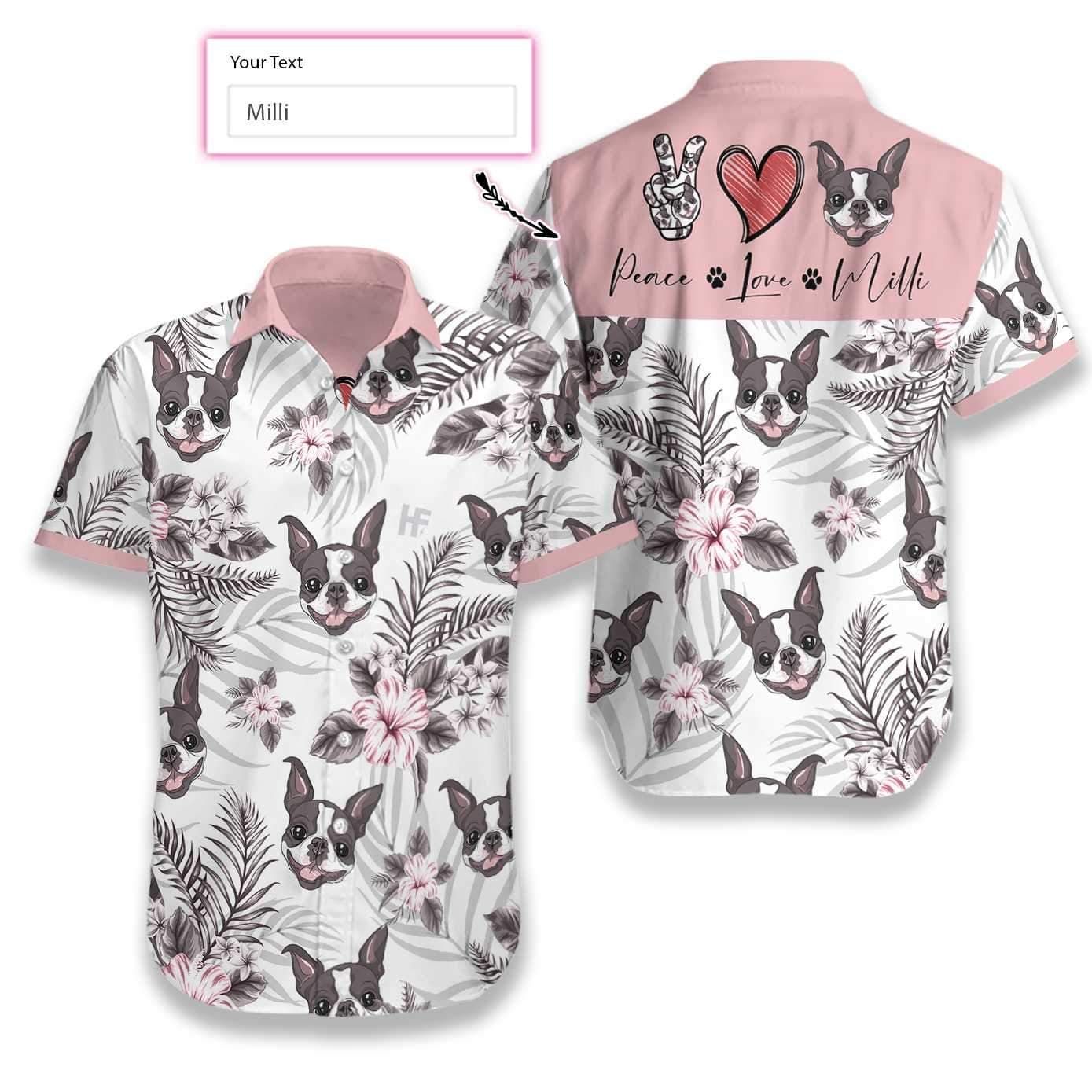 Felacia Personalized Peace Love Boston Terrier Custom Hawaiian Ha104047