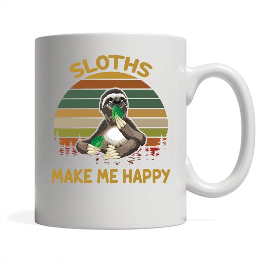 Sloths Make Me Happy, Vintage Retro Design – Full-Wrap Coffee White Mug