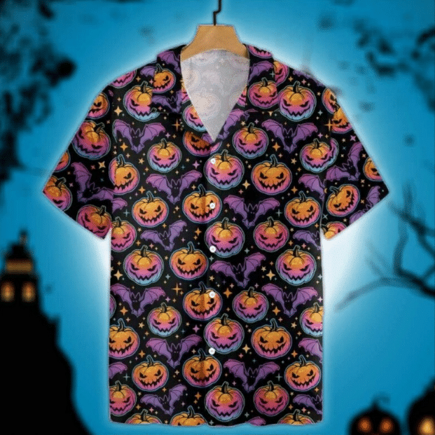 Halloween Purple Glowing Scary Pumpkins Abstract Hawaiian Shirt Ha26825