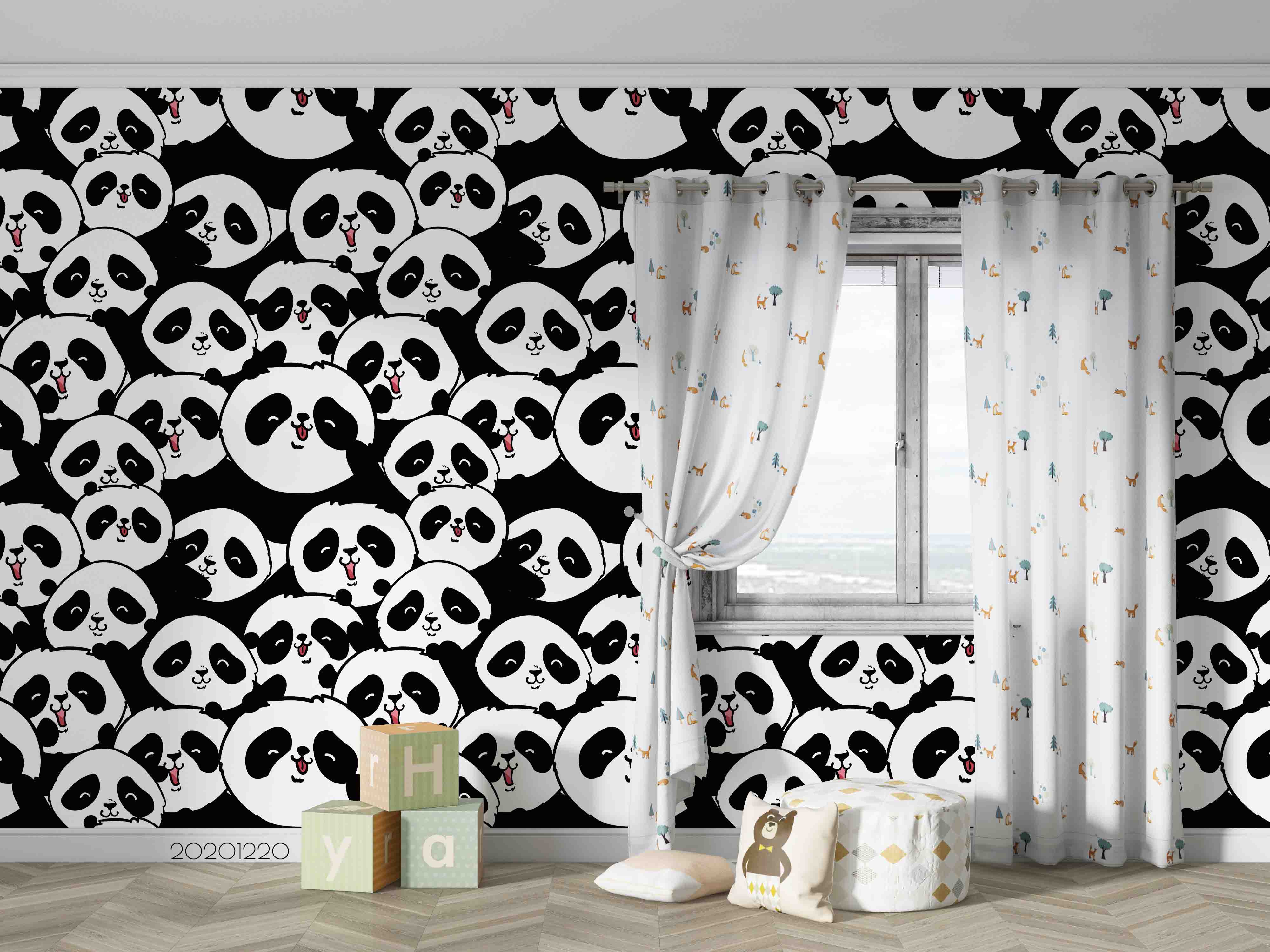 3D Hand Drawn Animal Panda Wall Mural Wallpaper Lqh 78