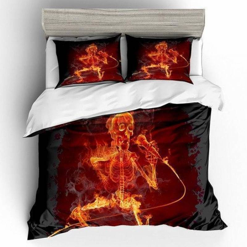 2/3 Pcs 3D Fire Halloween Skull Bedding Set