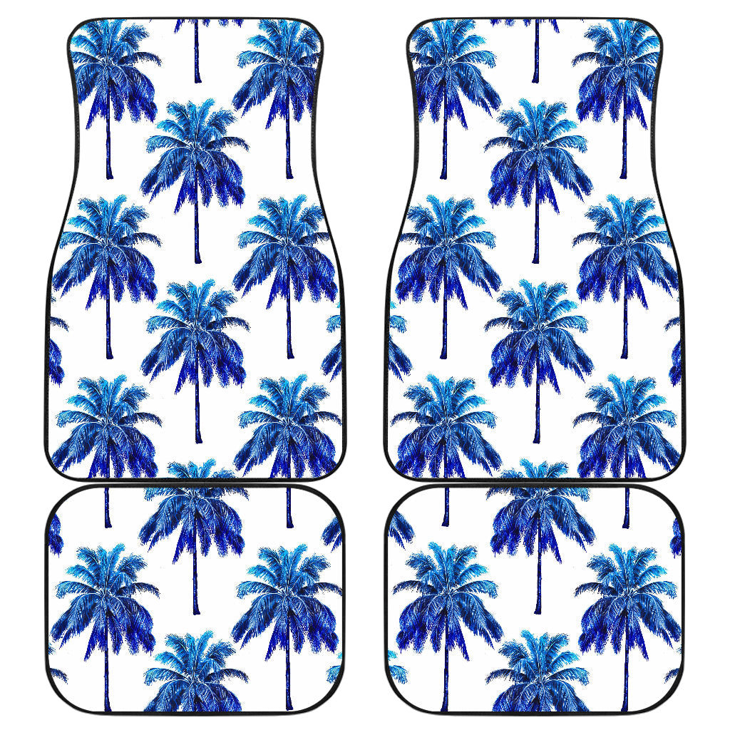 Blue Palm Tree Pattern Print Front And Back Car Floor Mats, Front Car Mat