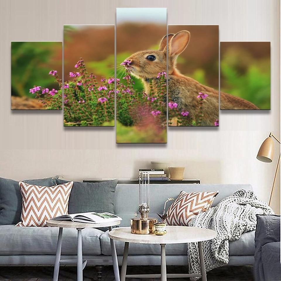 Rabbit 4 Animal 5 Panel Canvas Art Wall Decor