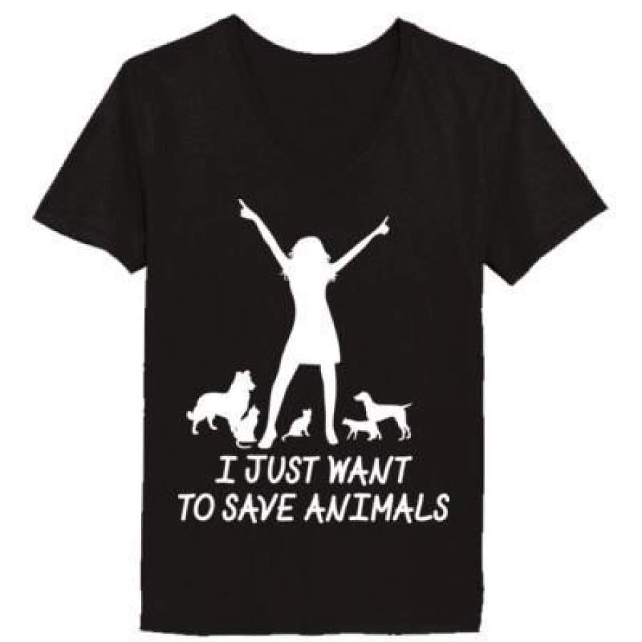 AGR I Just Want To Save Animals – Ladies’ V-Neck T-Shirt