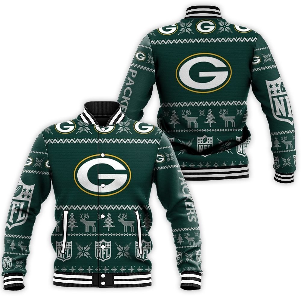 Green Bay Packers Ugly Sweatshirt Christmas 3D Baseball Jacket