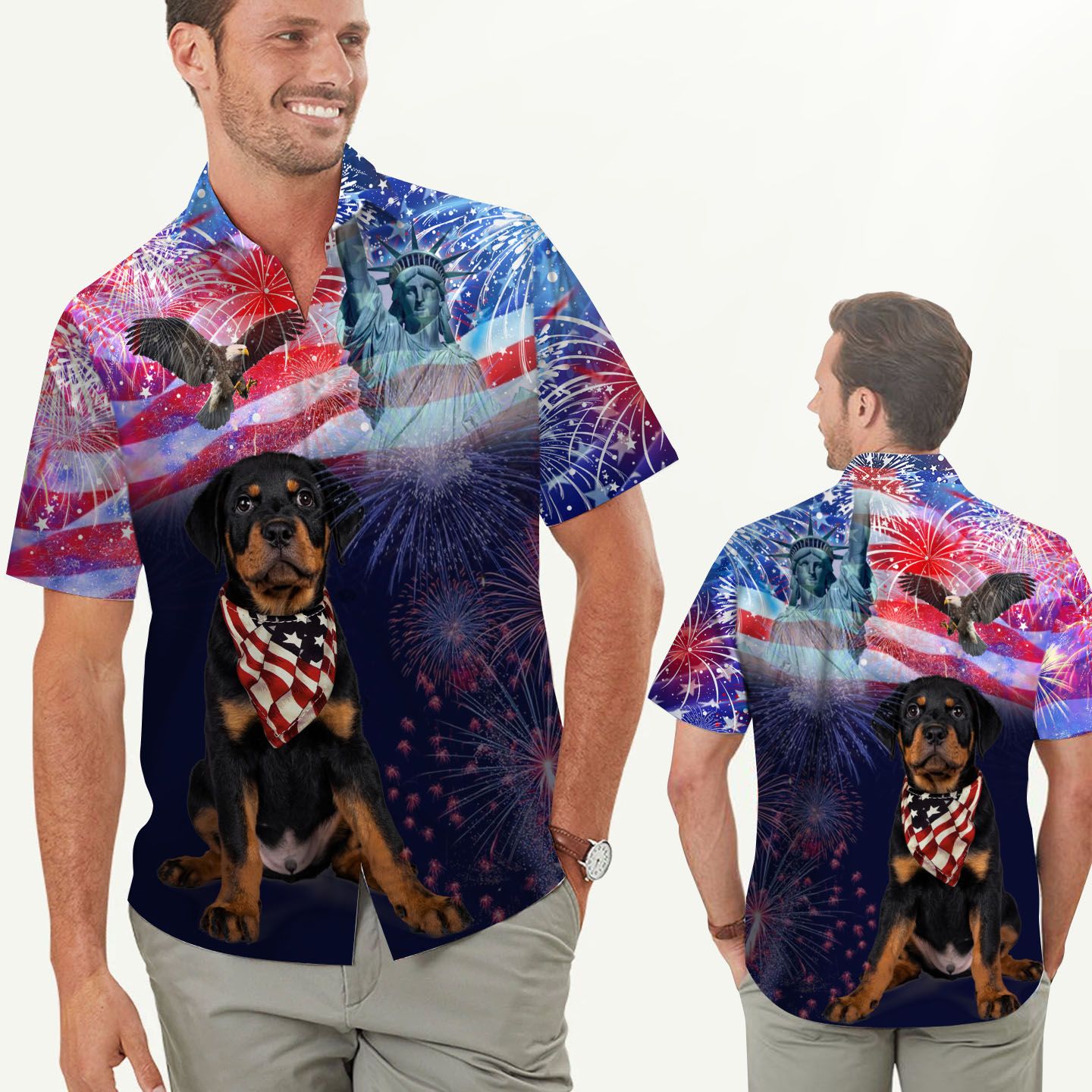 Rottweiler Fireworks American Independence Day Men Hawaii Shirt Ha60721