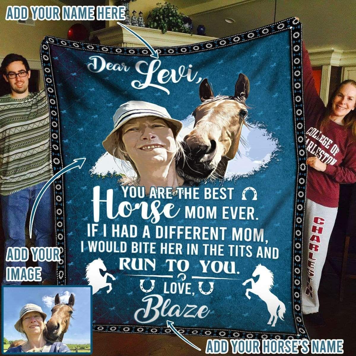 You Are The Best Horse Mom Ever Custom Text Image Fleece Blanket