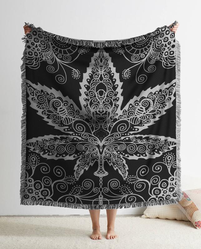 Zentangle Marijuana Leave Woven Blanket