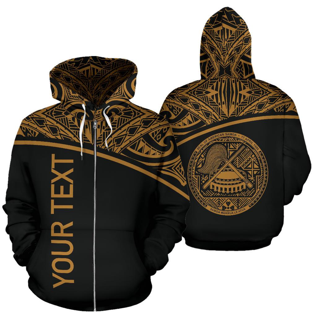 American Samoa All Over Custom Personalised Zip-Up Hoodie – Polynesian Gold Curve – BN09