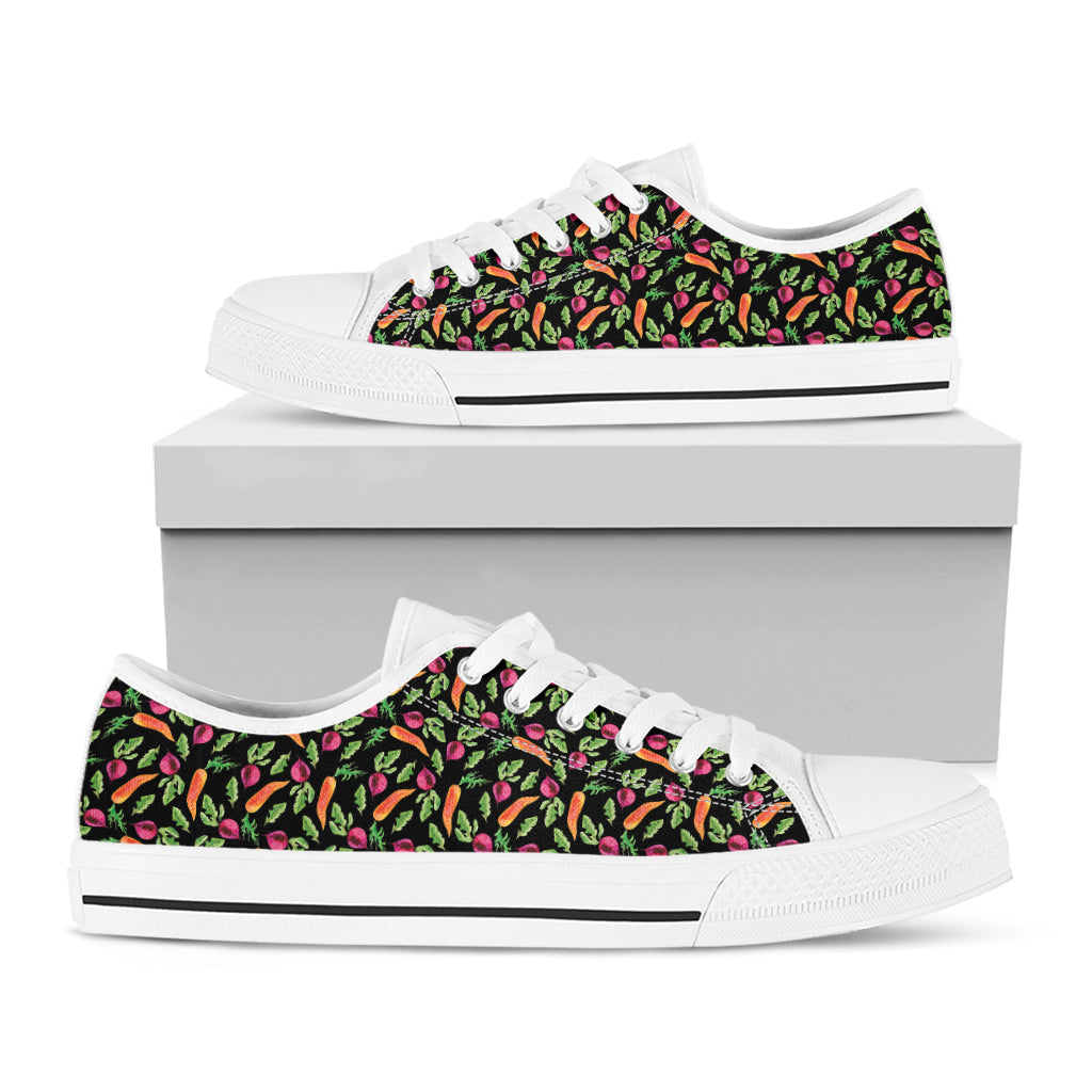 Watercolor Carrot And Radish Print White Low Top Shoes