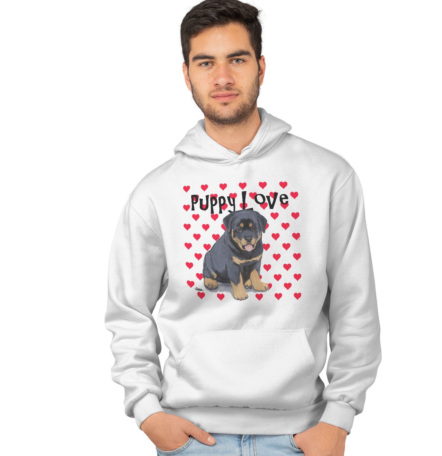 Rottweiler Puppy Love – Adult Unisex Hoodie Sweatshirt