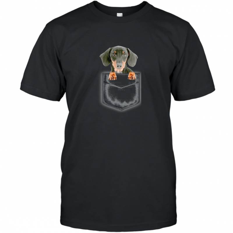 Dachshund Puppy in Left Pocket Artwork I Love My Dog T-Shirt