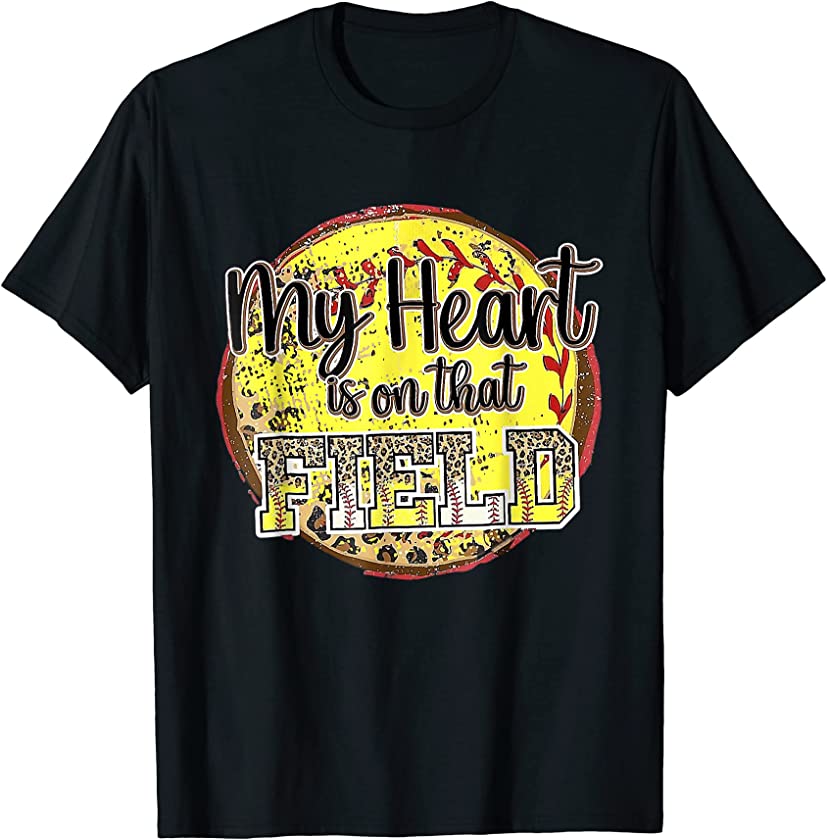 My Heart Is On That Field Leopard Softball Mom Mother Day T-Shirt