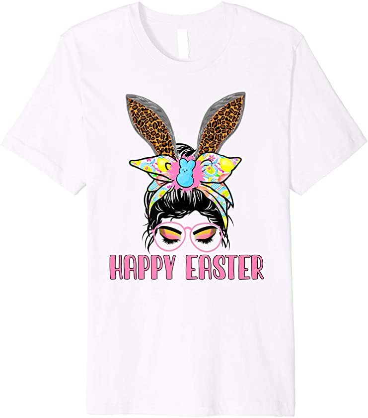 Cute Easter happy woman glasses bunny ears funny cheetah Premium T-Shirt