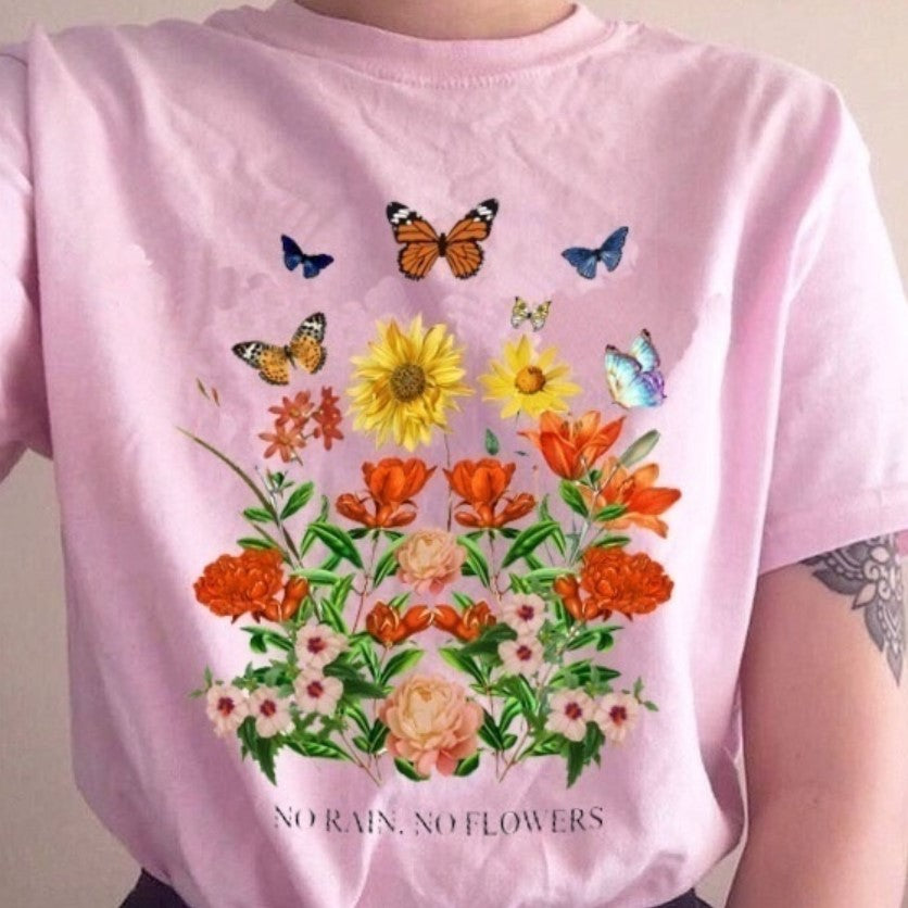 No Rain No Flowers Aesthetic Pink T-Shirt