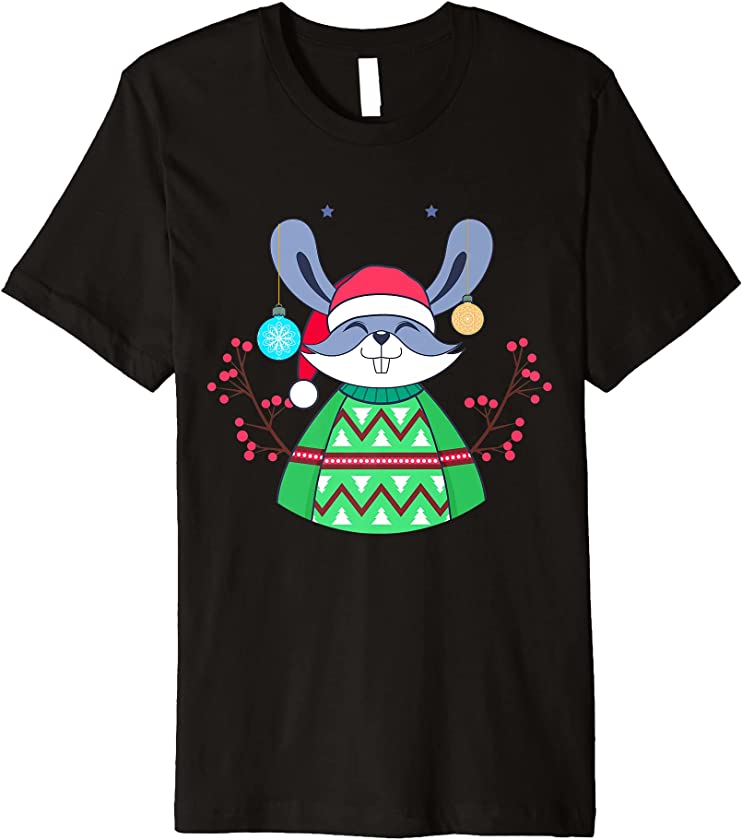 Christmas New Year Holiday T-shirt, Xmas Santa Claus Rabbit Premium T-Shirt