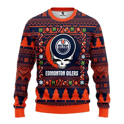 Edmonton Oilers Grateful Dead Christmas Gift For Fan Ugly Wool Sweater Christmas