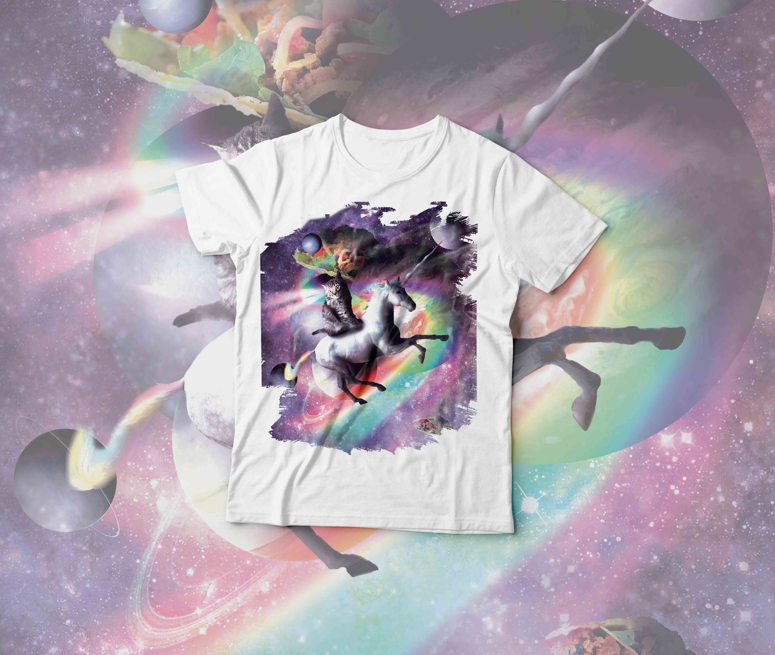 Space Cat Riding Unicorn Laser Tacos And Rainbow Shirt