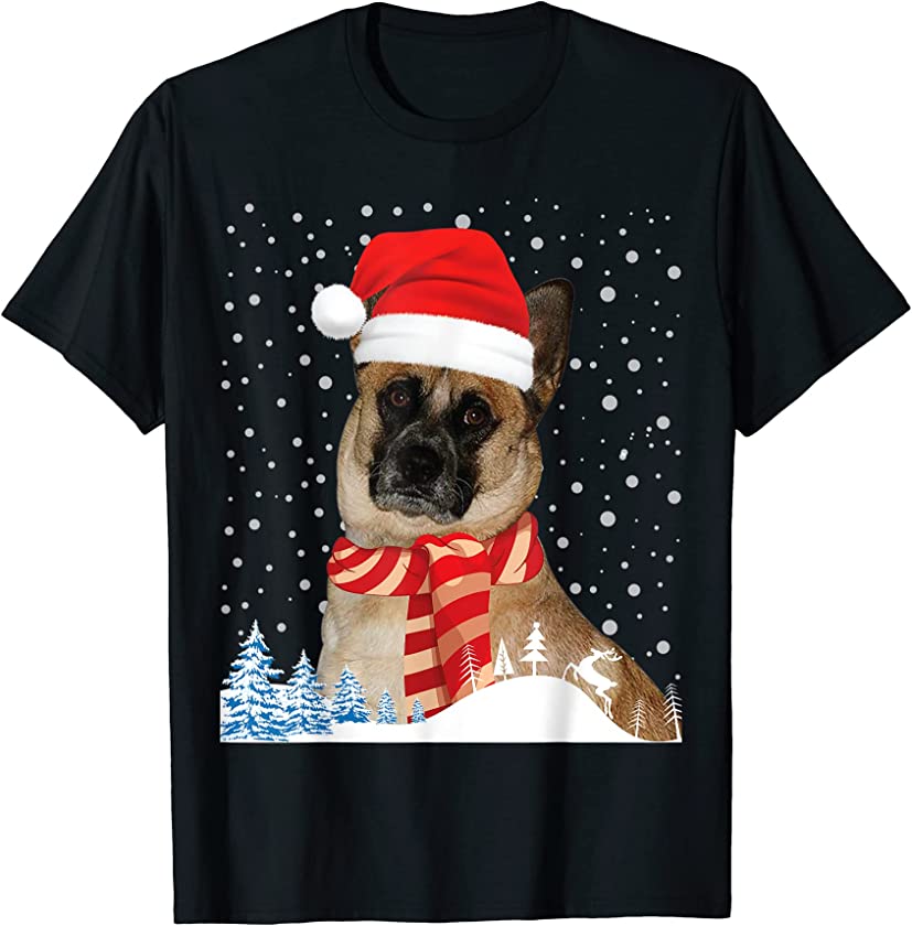 Akita Shepherd Dog Ugly Christmas Sweater Santa Hat Xmas Fun T-Shirt