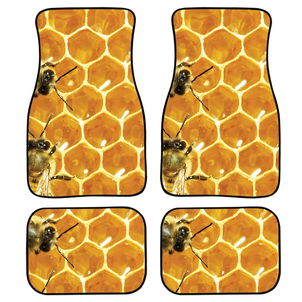 Bees And Honeycomb Print Front And Back Car Floor Mats, Front Car Mat