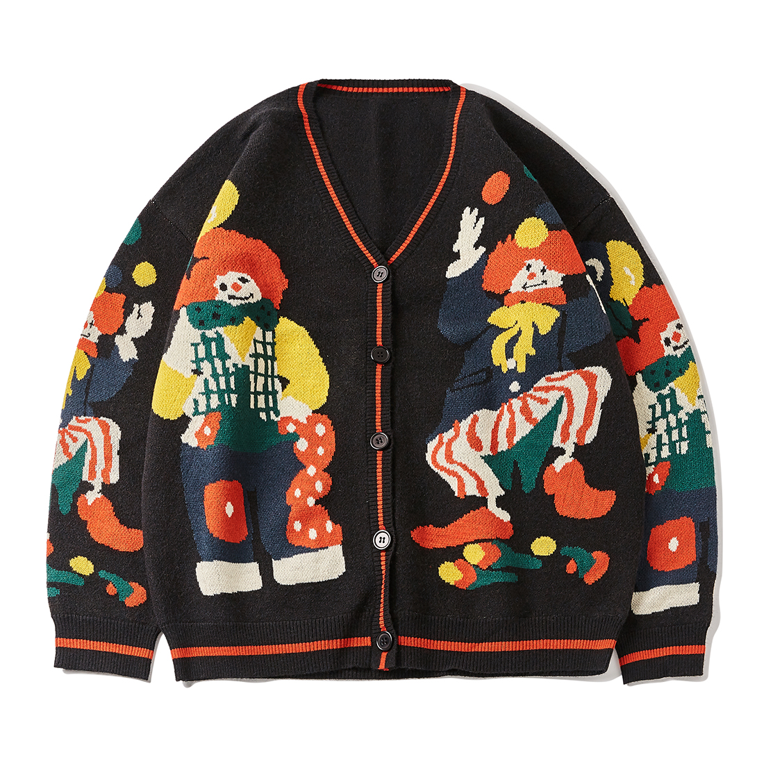 ATSUNNY Embroidery Magic Clown Harajuku Sweater Retro Style Knitted Sweater Autumn Cardigan Tops alx