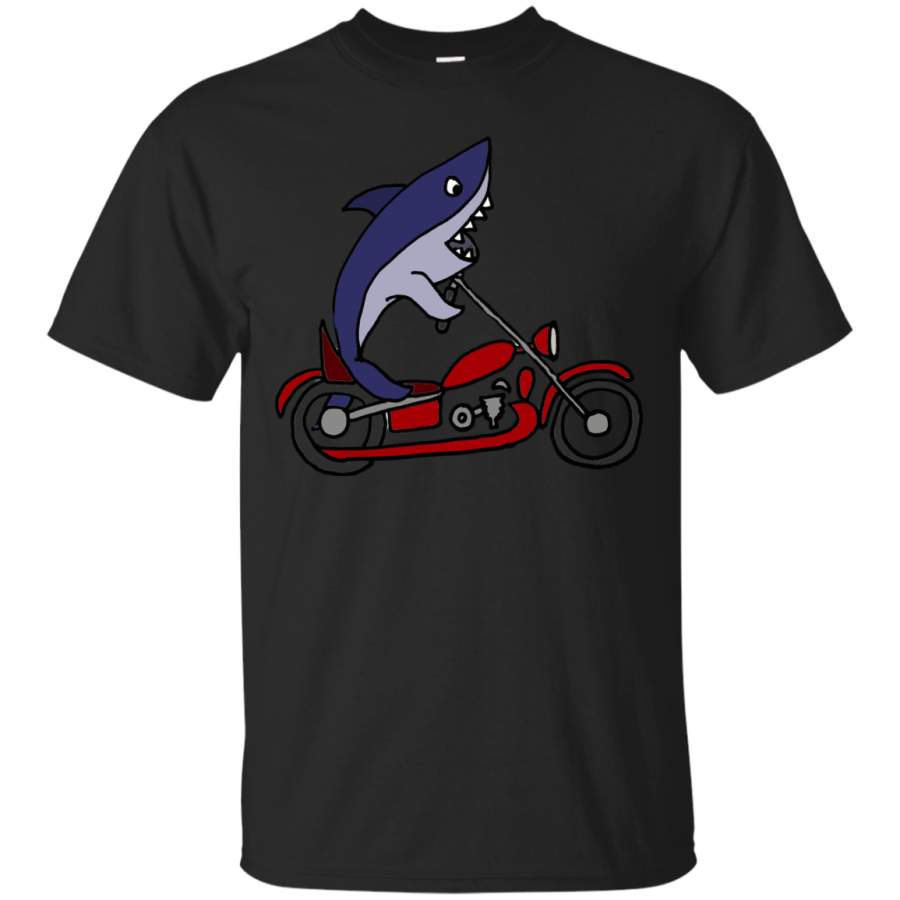 Biker – Cool Funky Funny Shark on Red Motorcycle Art T Shirt & Hoodie