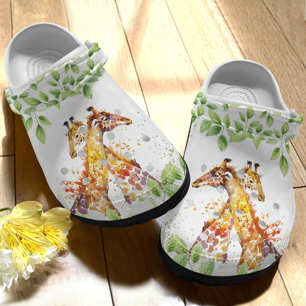 Giraffe Personalized Clog, Custom Name, Text, Color, Number Fashion Style For Women, Men, Kid, Print 3D Giraffe And Leaf