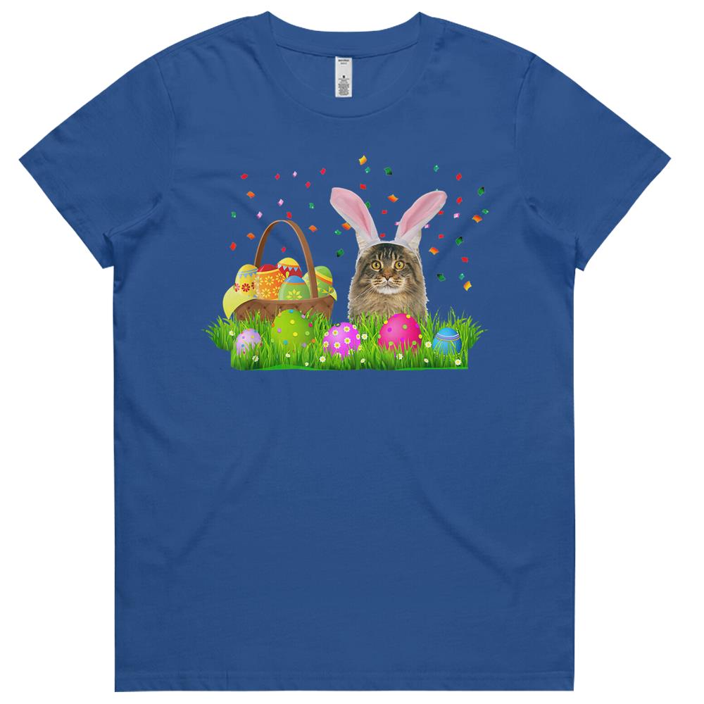 Bunny Maine Coon Cat Easter Maine Coon Cat Lover Womens Tshirts