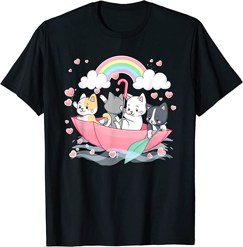 Cute Cat Gifts kitten lover Kawaii Cat umbrella with rain T-Shirt