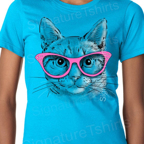 Womens Cat shirt – Cat with glasses tee shirt- Womens t shirt- cat lover – birthday Gift – funny cute cat – kitten shirt – Valentines Day