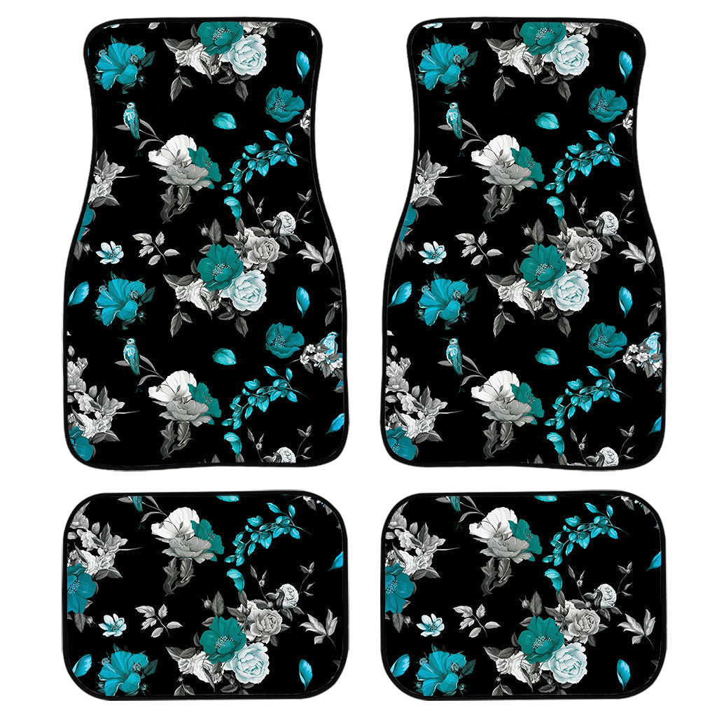 Blue Peony And Grey Rose Floral Print Front And Back Car Floor Mats, Front Car Mat