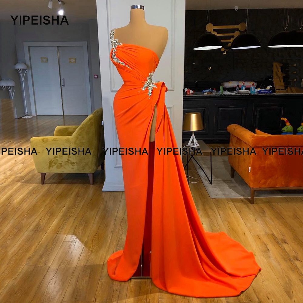 Yipeisha One-shoulder Mermaid Prom Dresses Custom Made Heavily Beaded High Slit Evening Gown Pageant Party Dress Robe de Soiree alx