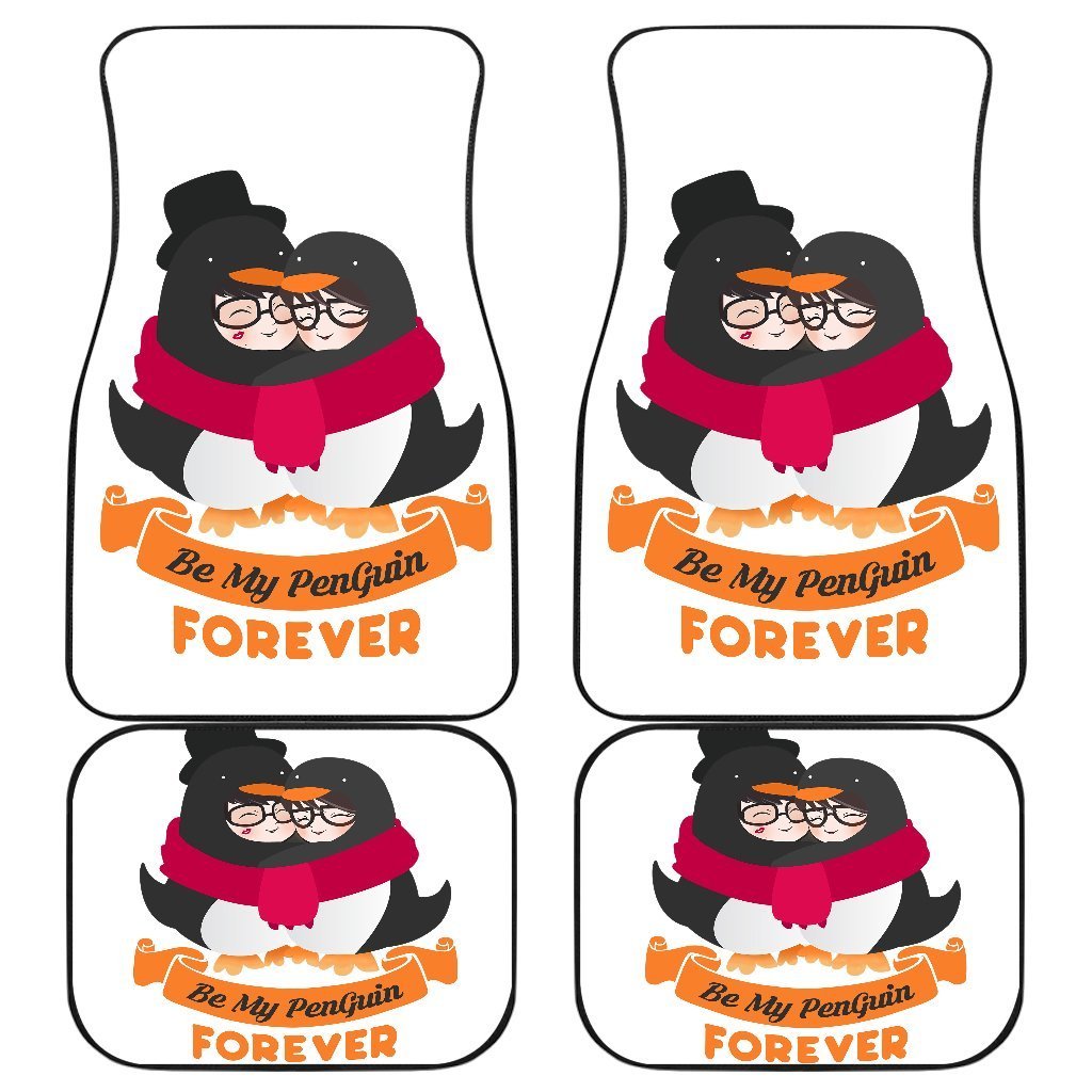 Penguin Couple Wild Animal In White Theme Car Floor Mats