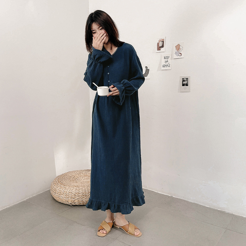 100% Cotton Woman Dress Cute Cherry Print Long Sleeve Button Up Korean Maxi Dresses Vestido De Mujer T20DLA2679W alx