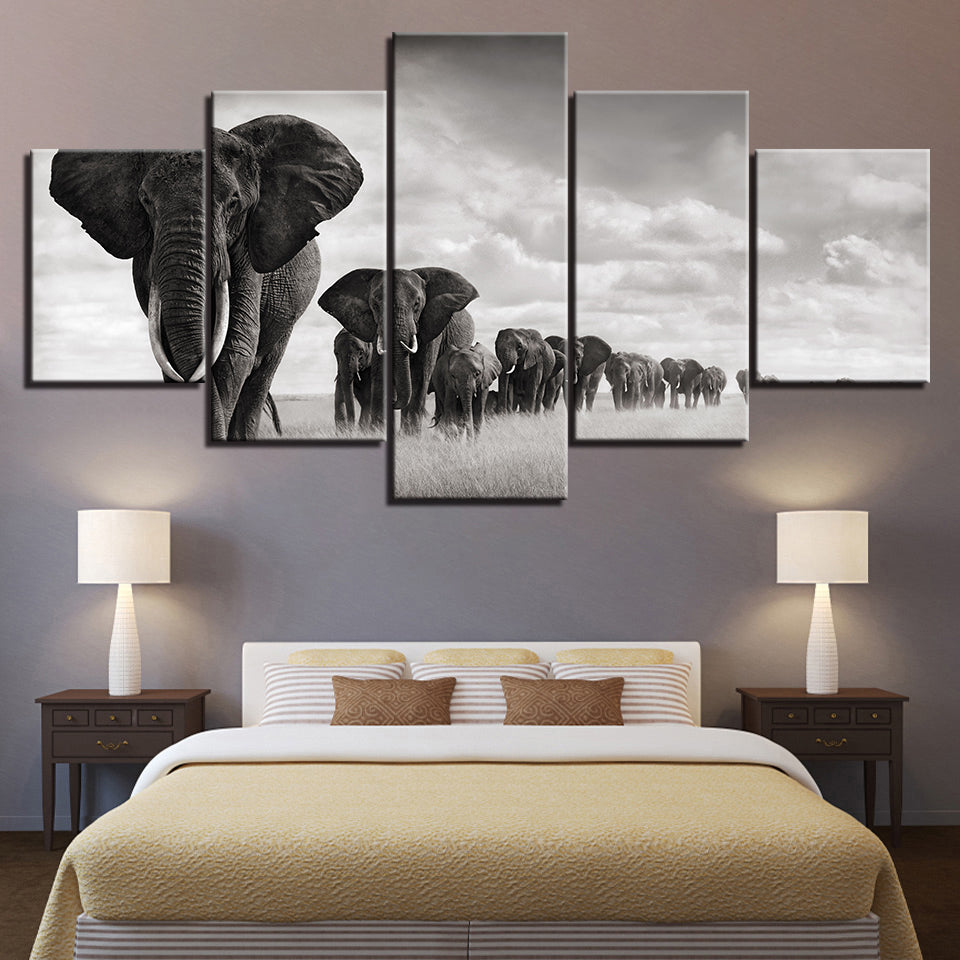 Imposing Elephants 5 Piece Hd Multi Panel Canvas Wall Art Frame