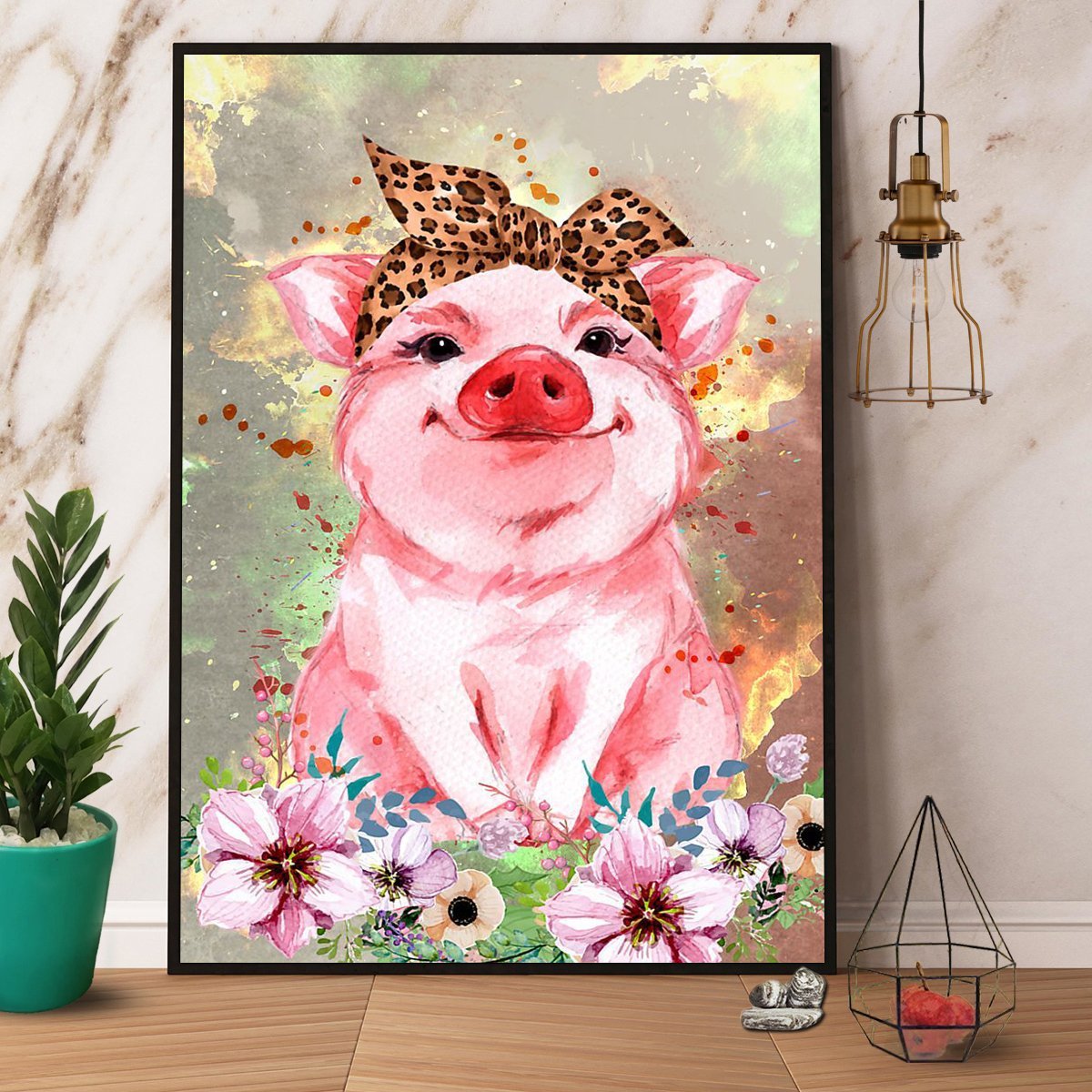 Cute Pig Leopard Bandana Flower Poster No Frame