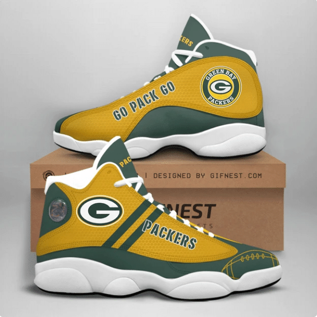 Green Bay Packers Logo Green Yellow Air Jordan 13 Printing Shoes Sneaker