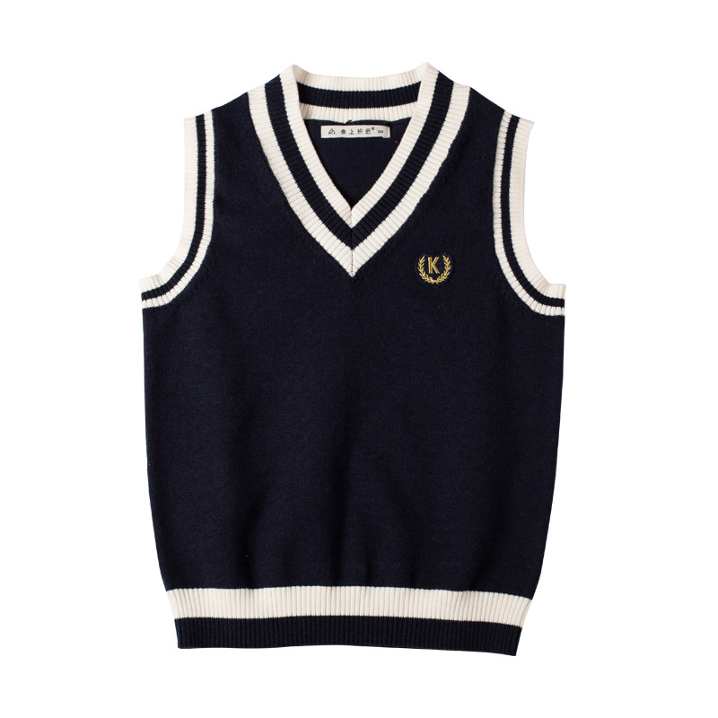 Sweater Knit Vest Boys V-neck Patchwork Leisure All-match Streetwear College Sleeveless Sweaters Boys Teens Clothes 10 12 Years alx