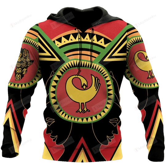 African Adinkra Sankofa 3D All Over Printed Hoodie, Zip- Up Hoodie