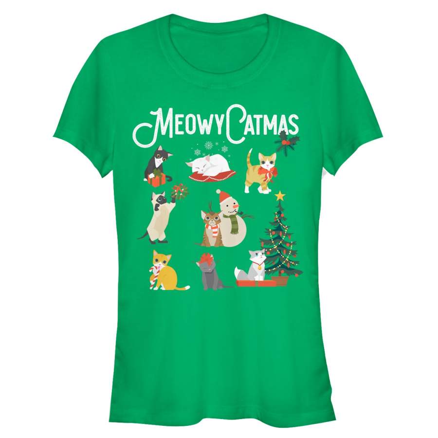 LOST GODS Junior’s Christmas Cat Collage T-Shirt