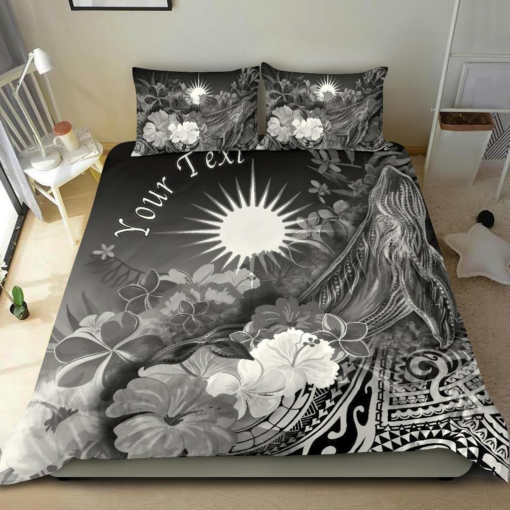 Alohawaii Bedding Set – Cover And Pillow Cases Marshall Islands Custom Personalised – Humpback Whale With Tropical Flowers (White)- Bn18