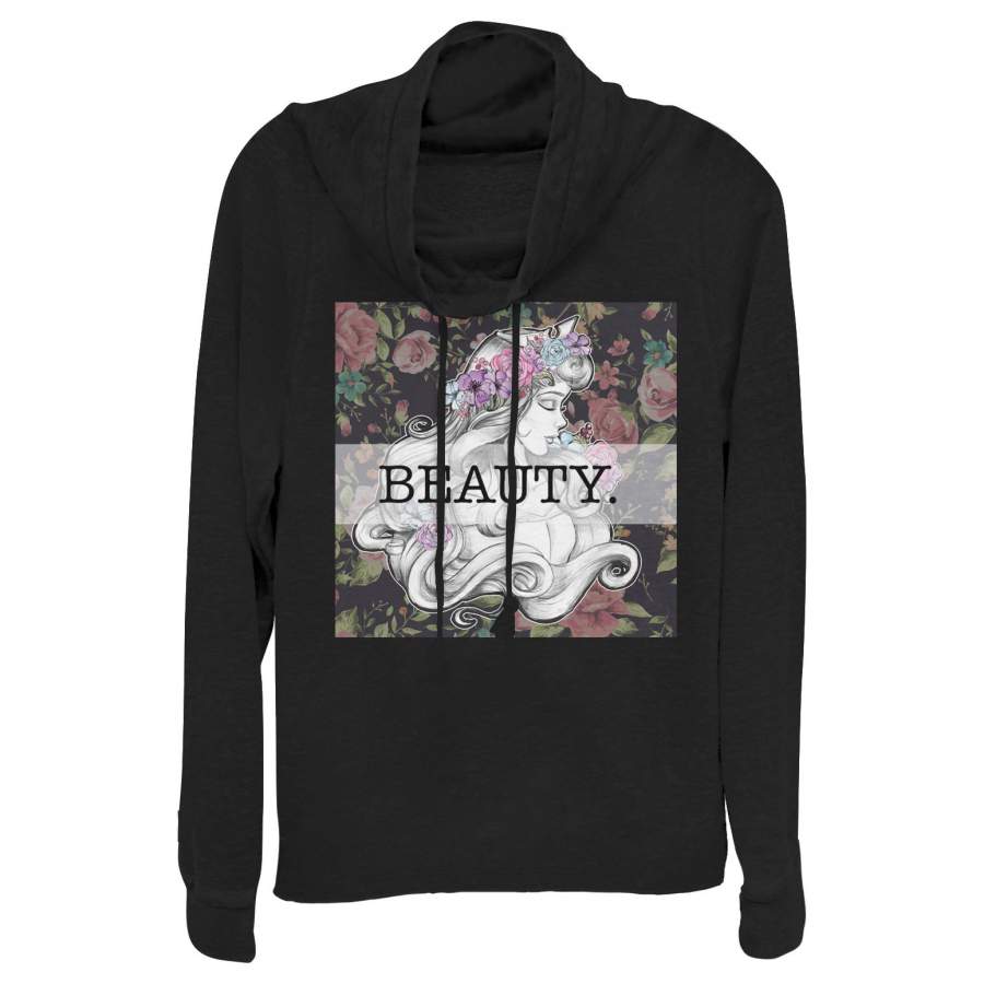 Sleeping Beauty Junior’s Aurora Floral Print  Cowl Neck Sweatshirt