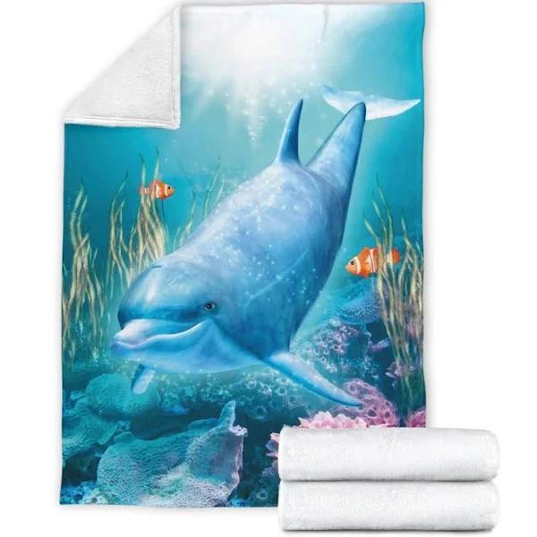 Animal Dolphin Smile Sea Fleece Blanket Family Gift Home Decor Bedding Couch Sofa Soft And Comfy Cozy